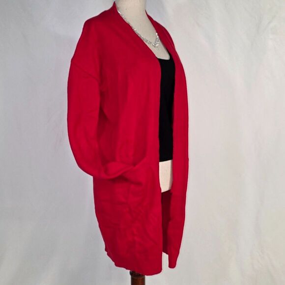 True Red Soft Open Cardigan with Pockets & Fitted Sleeves, Size Large - Picture 1 of 8